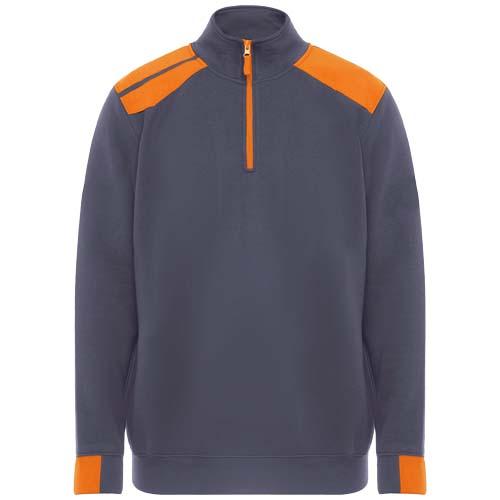Pull homme personnalisé demi-zip contrasté Maverick Roly Plomb et Orange